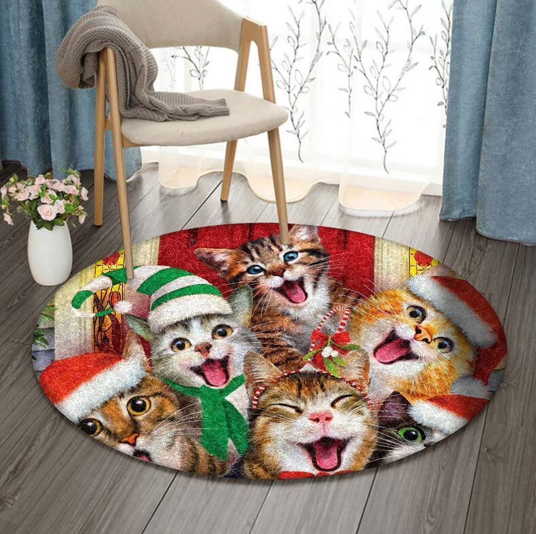 Christmas Cats Round Carpet