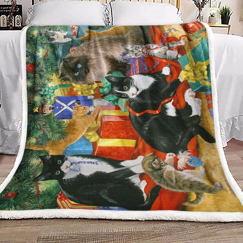 Christmas Cats Sherpa Fleece Blanket