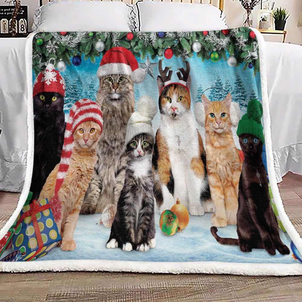 Christmas Cats Sherpa Fleece Blanket