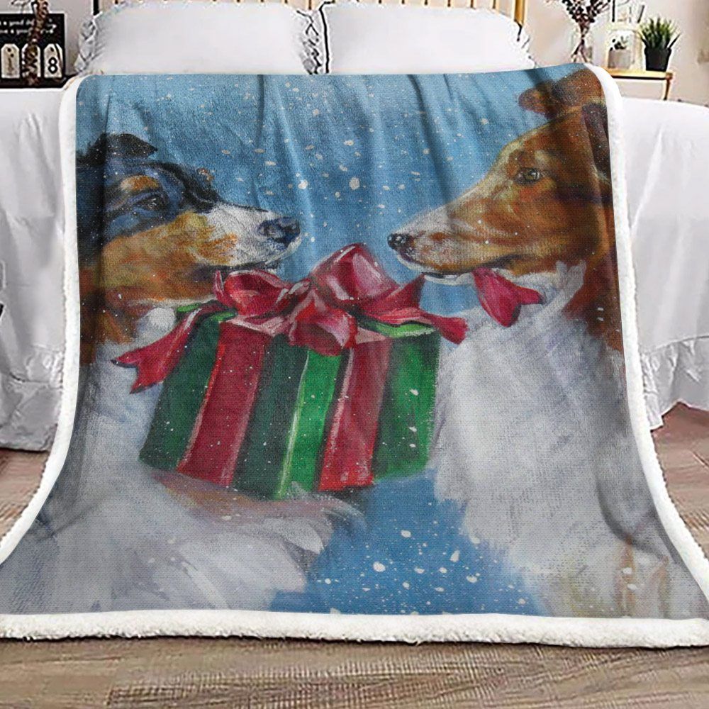 Christmas Collie Sherpa Fleece Blanket