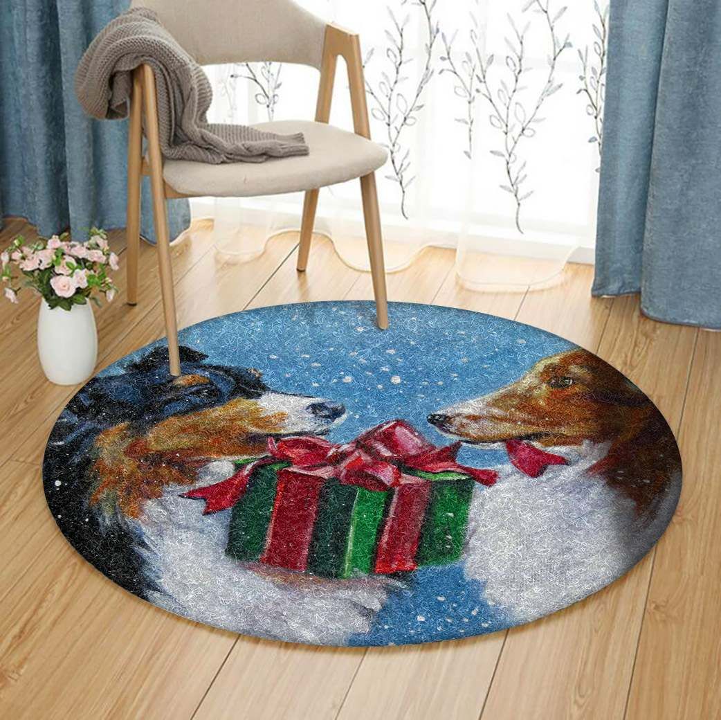Christmas Collie Round Carpet