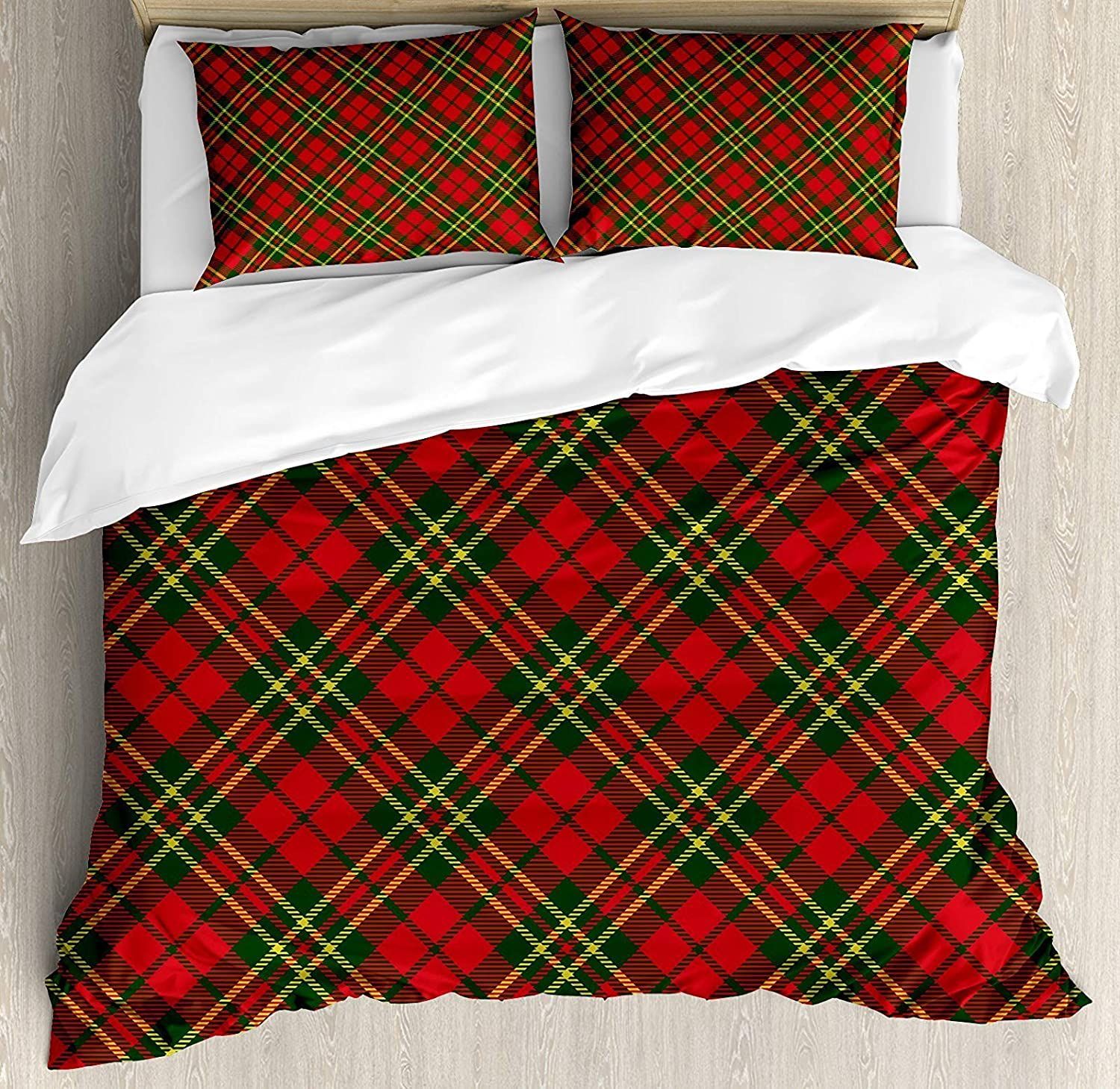 Christmas Colors Geometrical Crossed Stripes Bedding Set