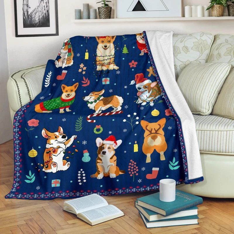 Christmas Corgi Sherpa Fleece Blanket