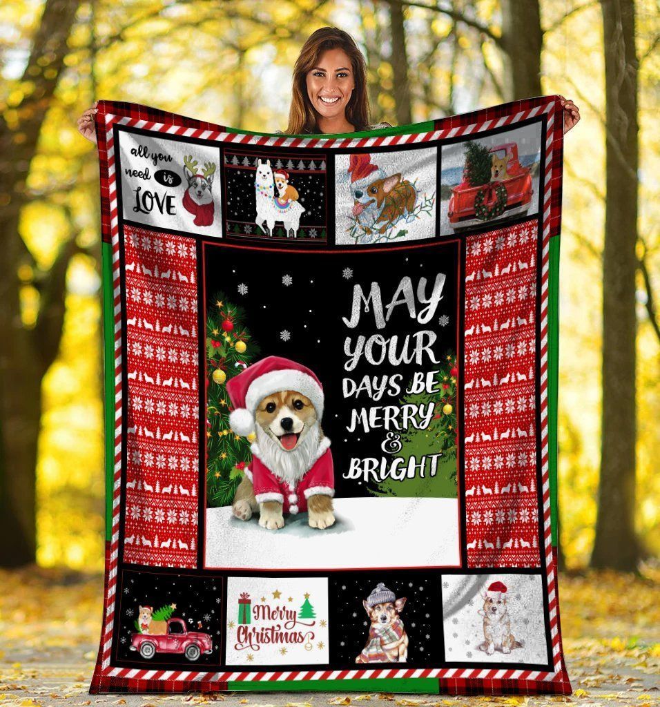 Christmas Corgi May Your Days Be Merry And Bright Xmas Fleece Blanket