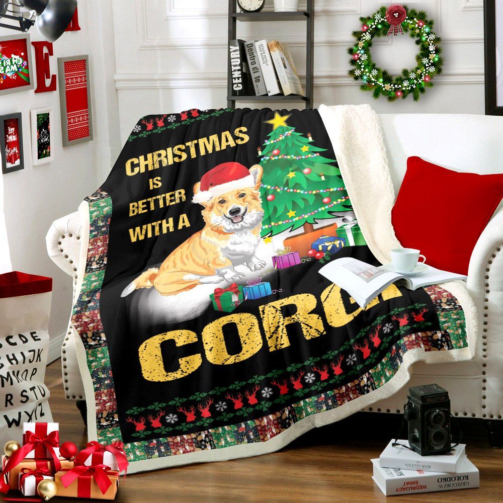 Christmas Corgi Sherpa Fleece Blanket