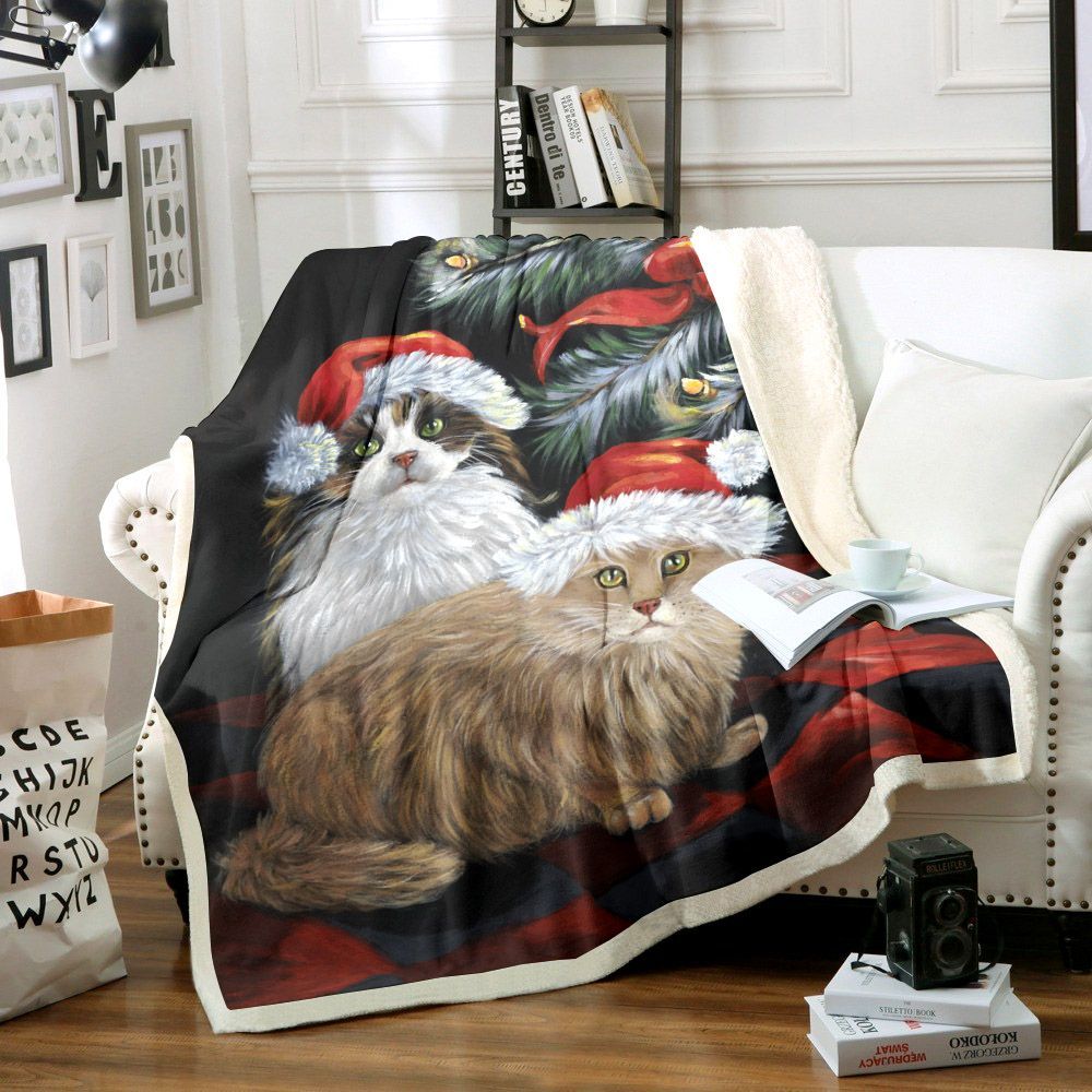 Christmas Couple Cats Sherpa Fleece