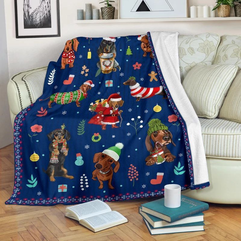 Christmas Dachshund Sherpa Fleece Blanket