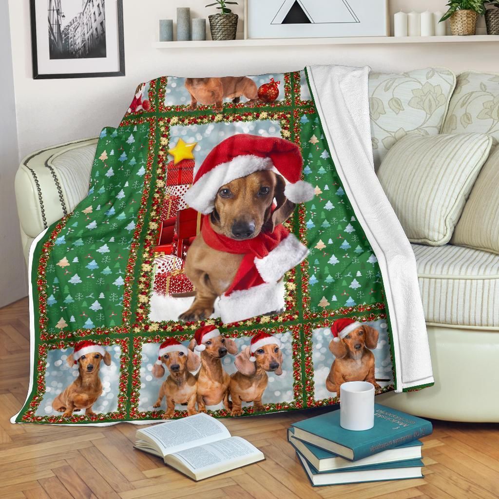 Christmas Dachshund Sherpa Fleece Blanket