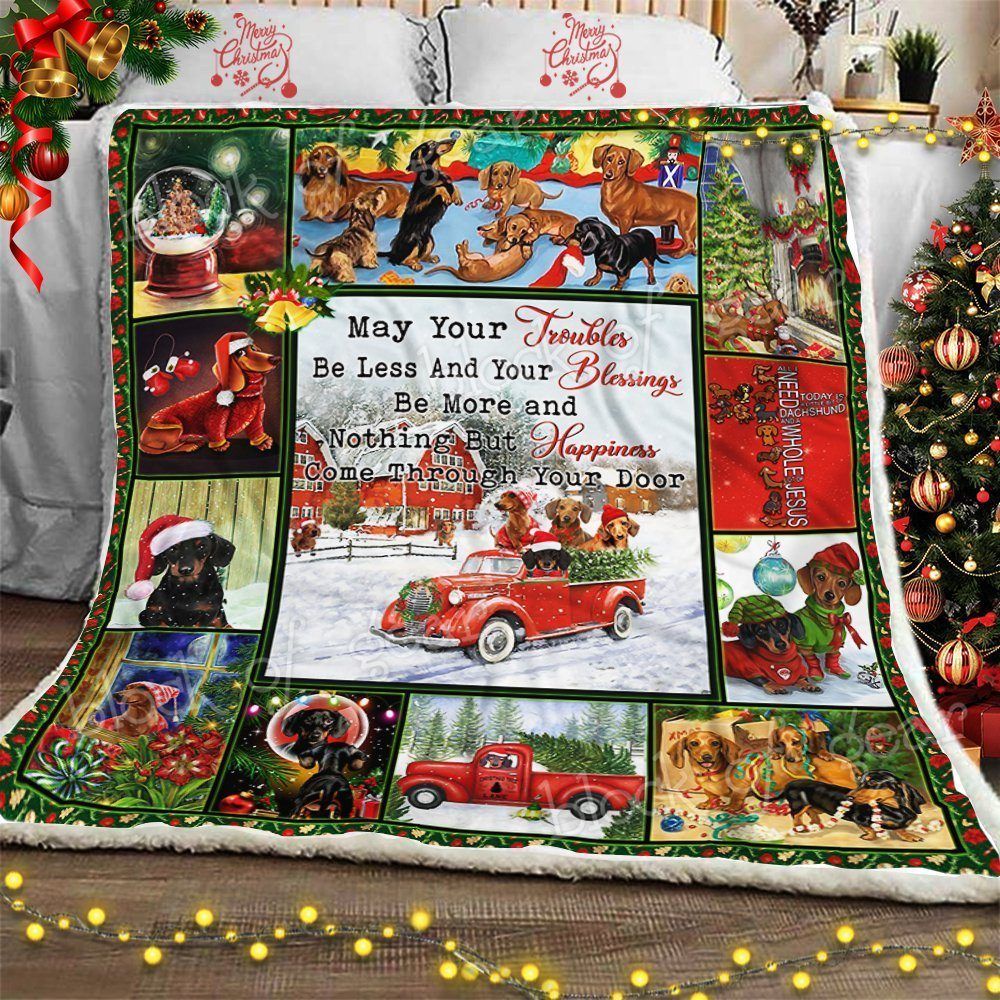 Christmas Dachshund Sherpa Fleece Blanket