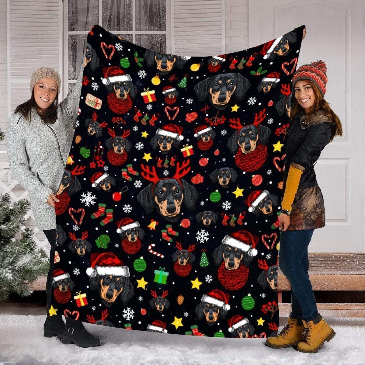 Christmas Dachshund Fleece Blanket Gift For Dog Lovers