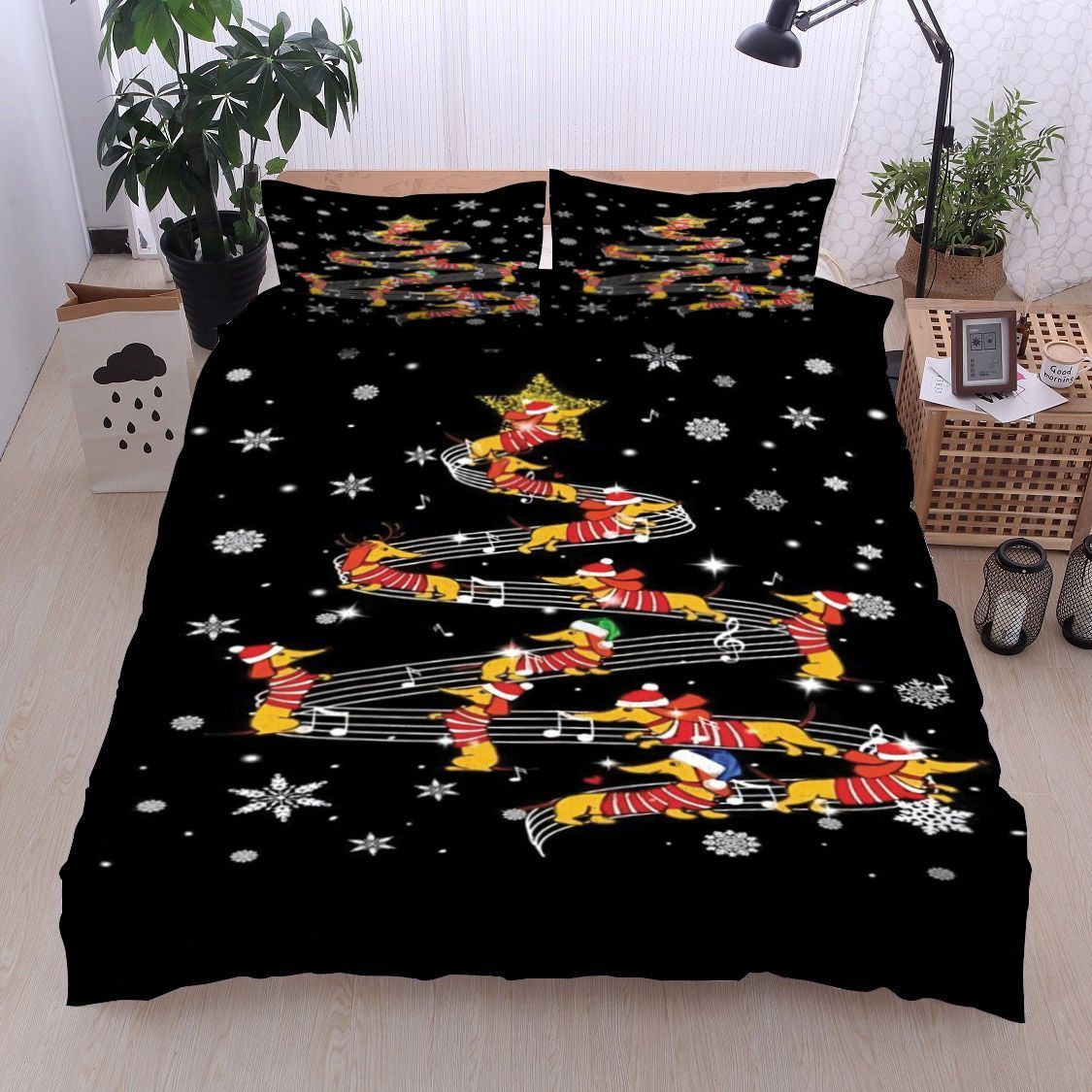 Christmas Dachshund Music Bedding Set