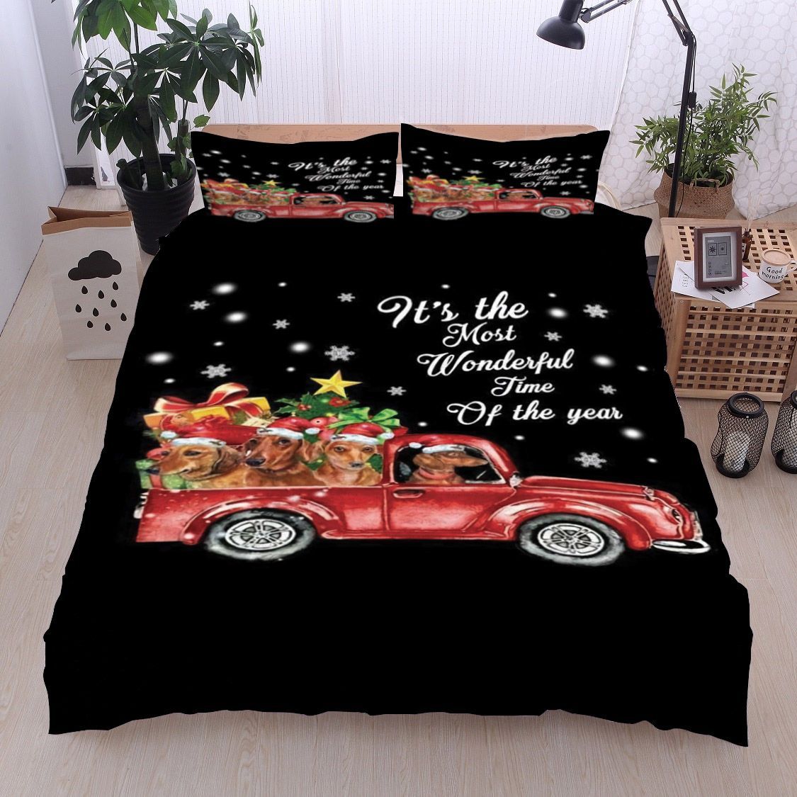 Christmas Dachshund Trucks Bedding Set
