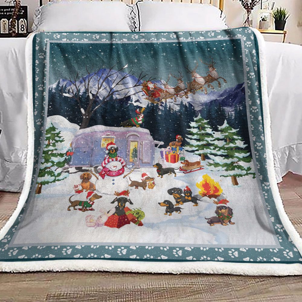 Christmas Dachshund Sherpa Fleece Blanket