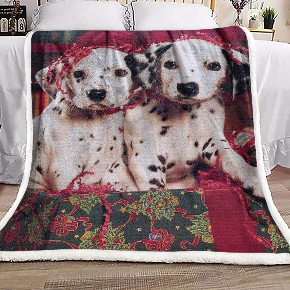 Christmas Dalmatian Puppy Sherpa Fleece Blanket