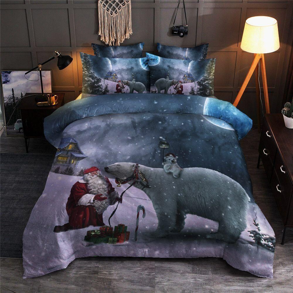 Christmas Day At Night With Santa Claus Bedding Set