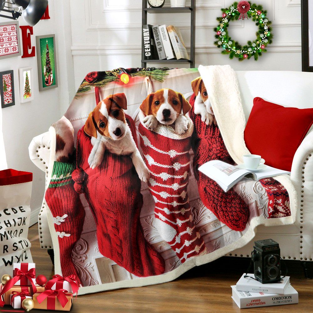 Christmas Day Dog Sherpa Fleece Blanket