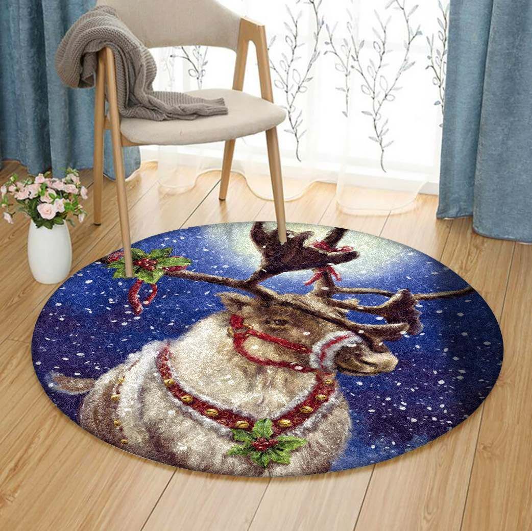 Christmas Deer Round Carpet