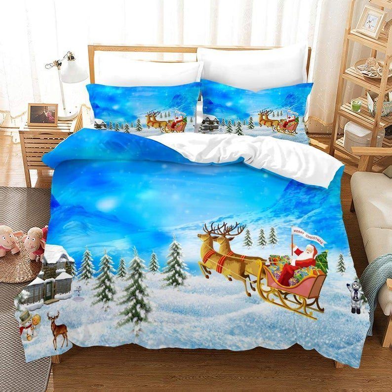 Christmas Deer And Santa Claus Bedding Set