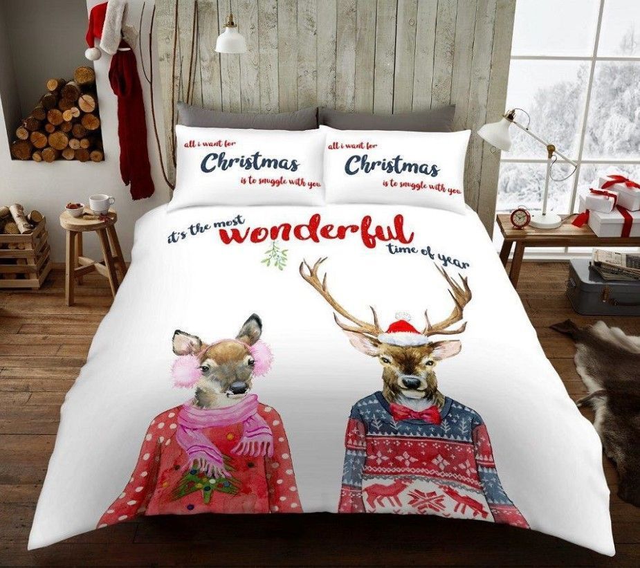 Christmas Deer Couple Bedding Set