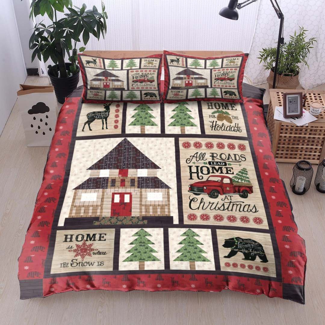 Christmas Deer House Pine Car Bear Bedding Set