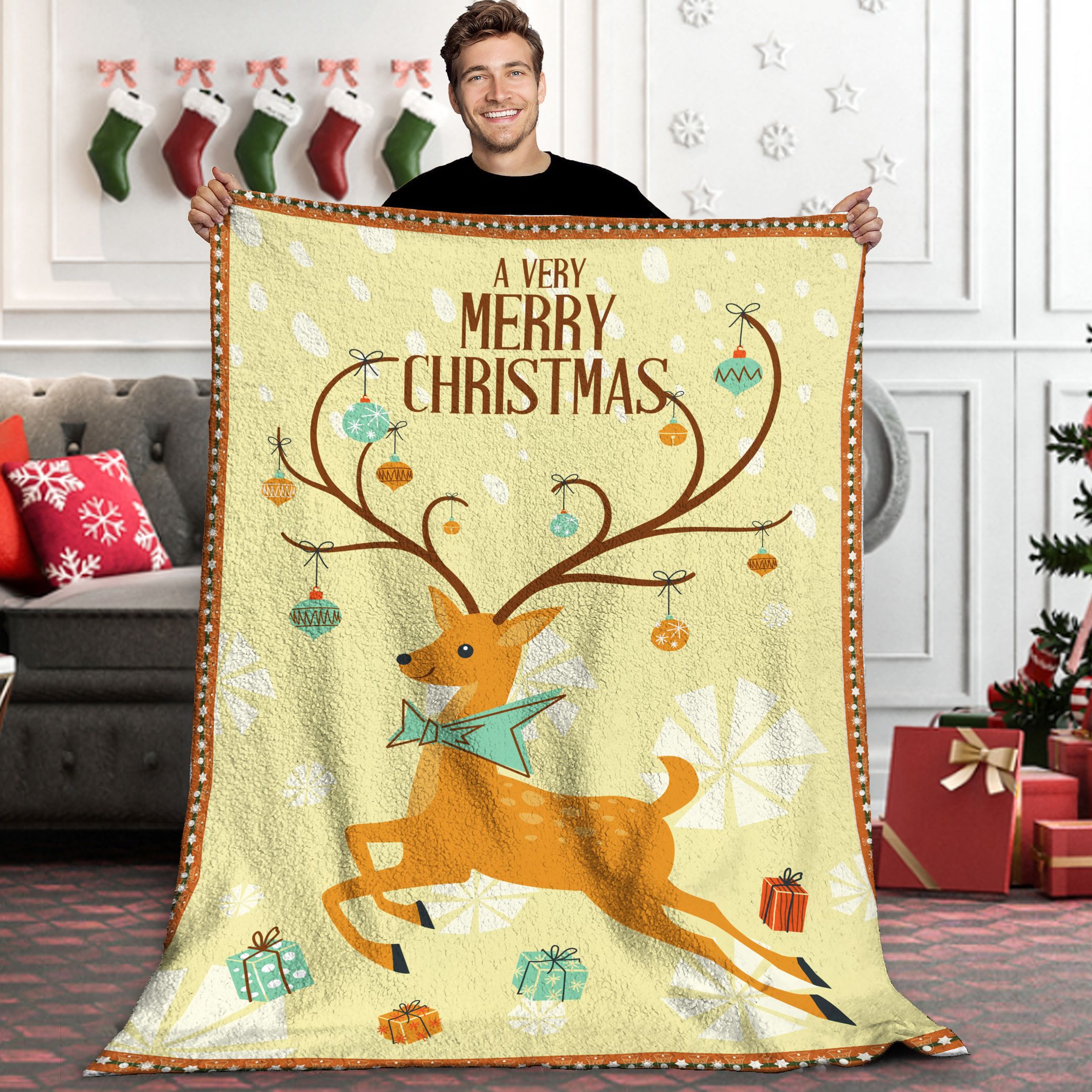 Christmas Deer Sherpa Fleece Blanket