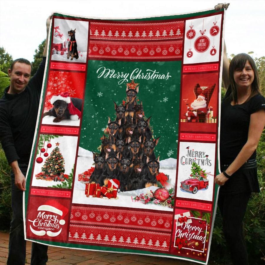 Christmas Dobermann Sherpa Fleece Blanket