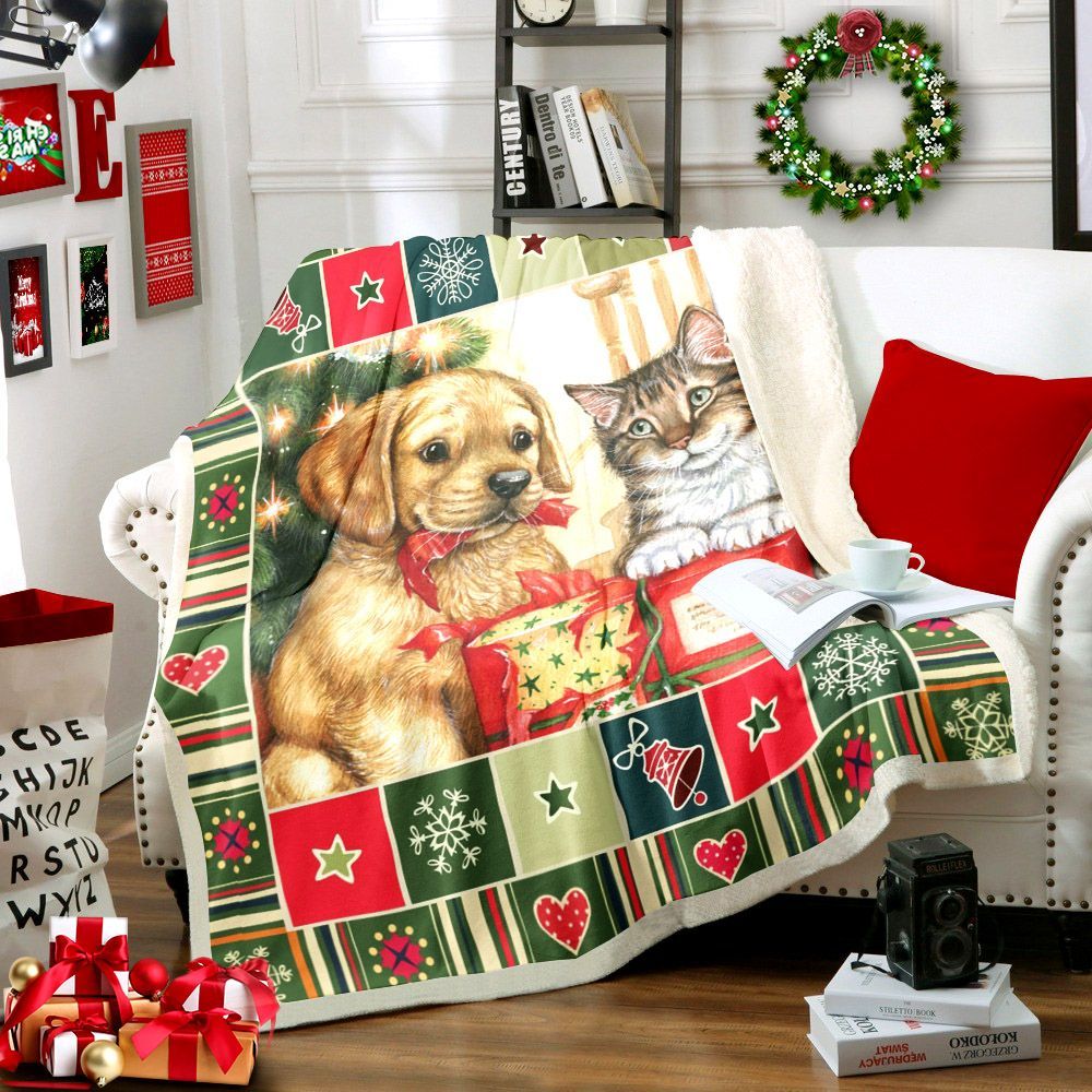 Christmas Dog And Cat Sherpa Fleece Blanket