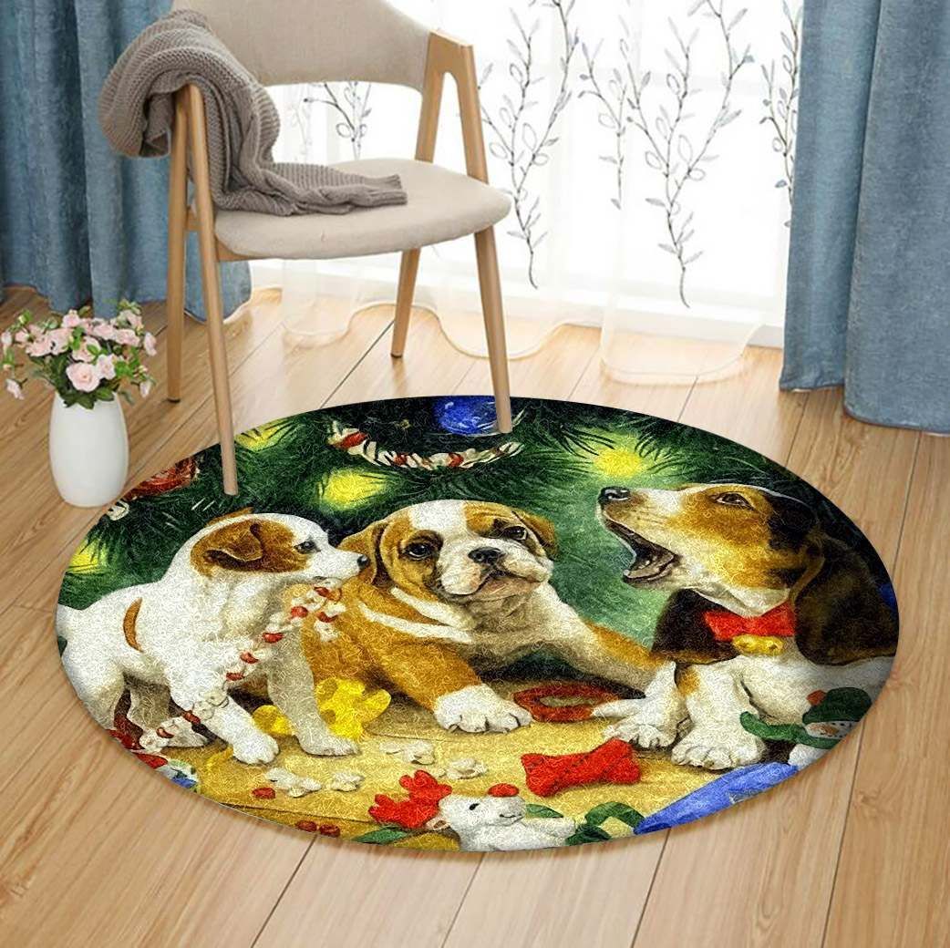 Christmas Dog Round Carpet