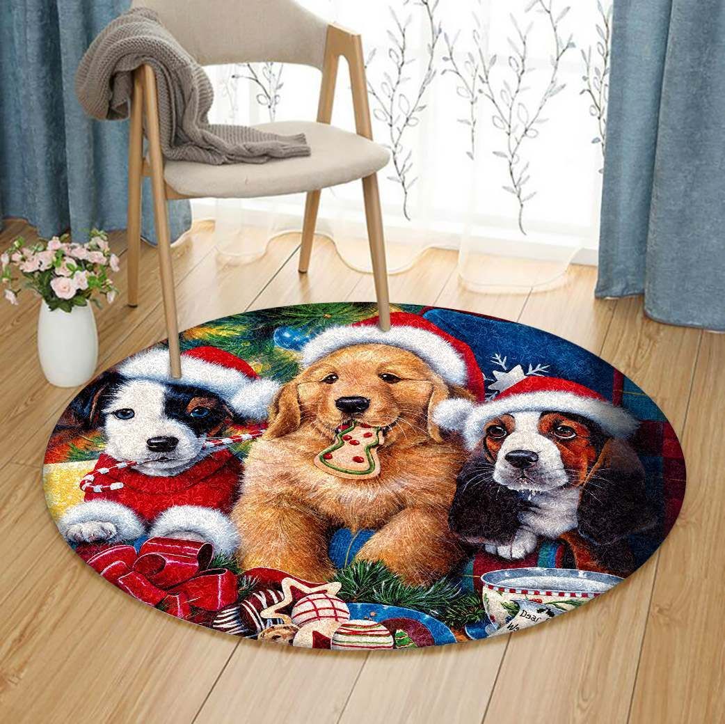 Christmas Dog Round Carpet