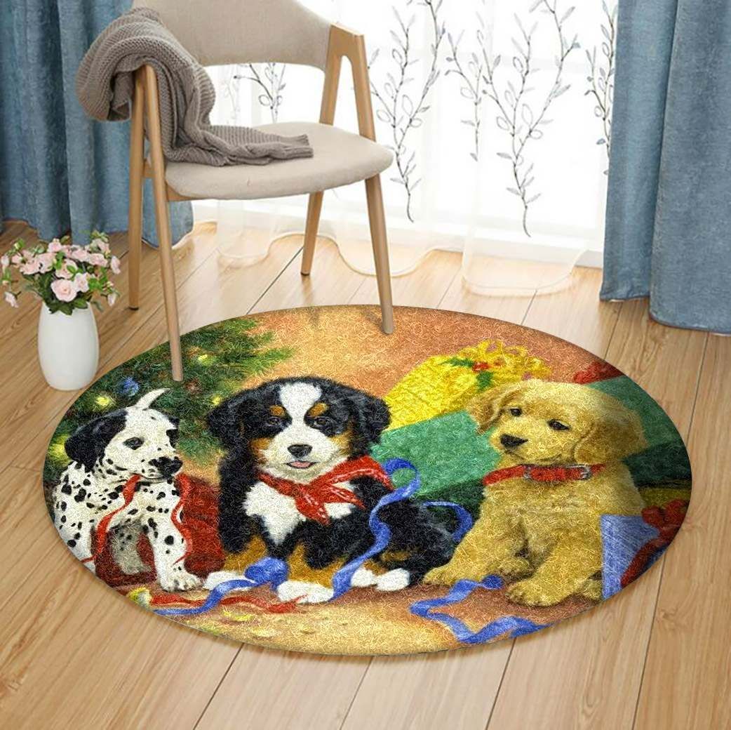Christmas Dog Round Carpet
