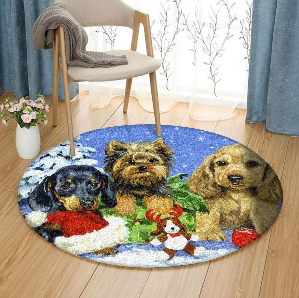 Christmas Dog Round Carpet