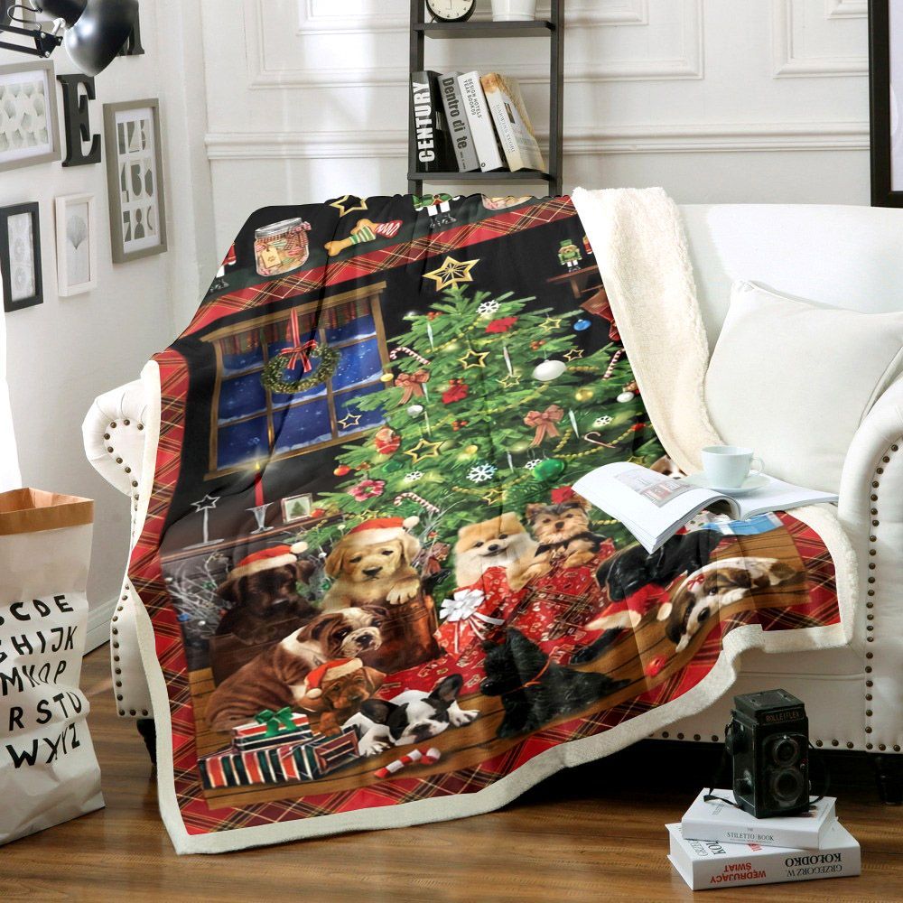 Christmas Dog Tree Sherpa Fleece Blanket