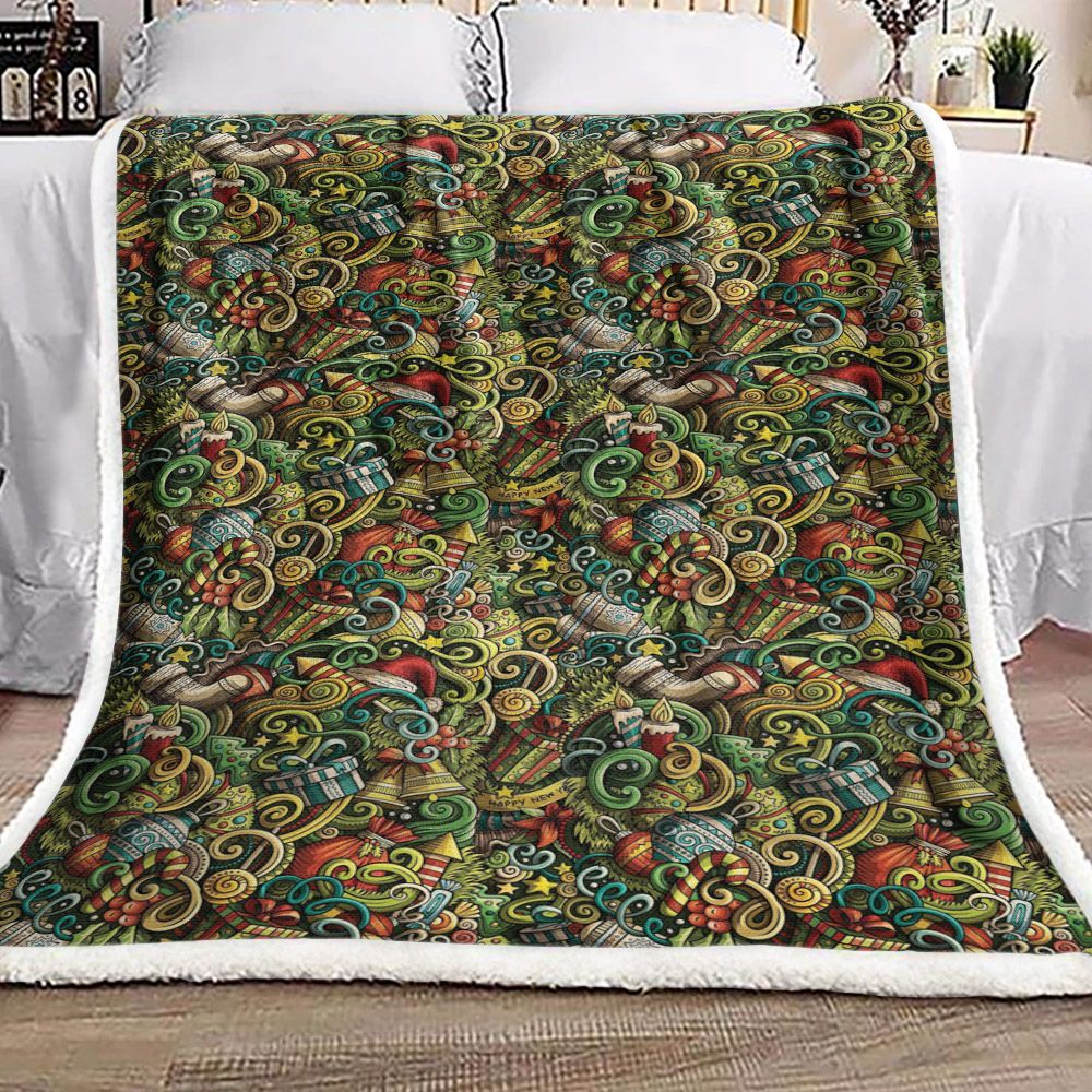 Christmas Doodle Sherpa Fleece Blanket