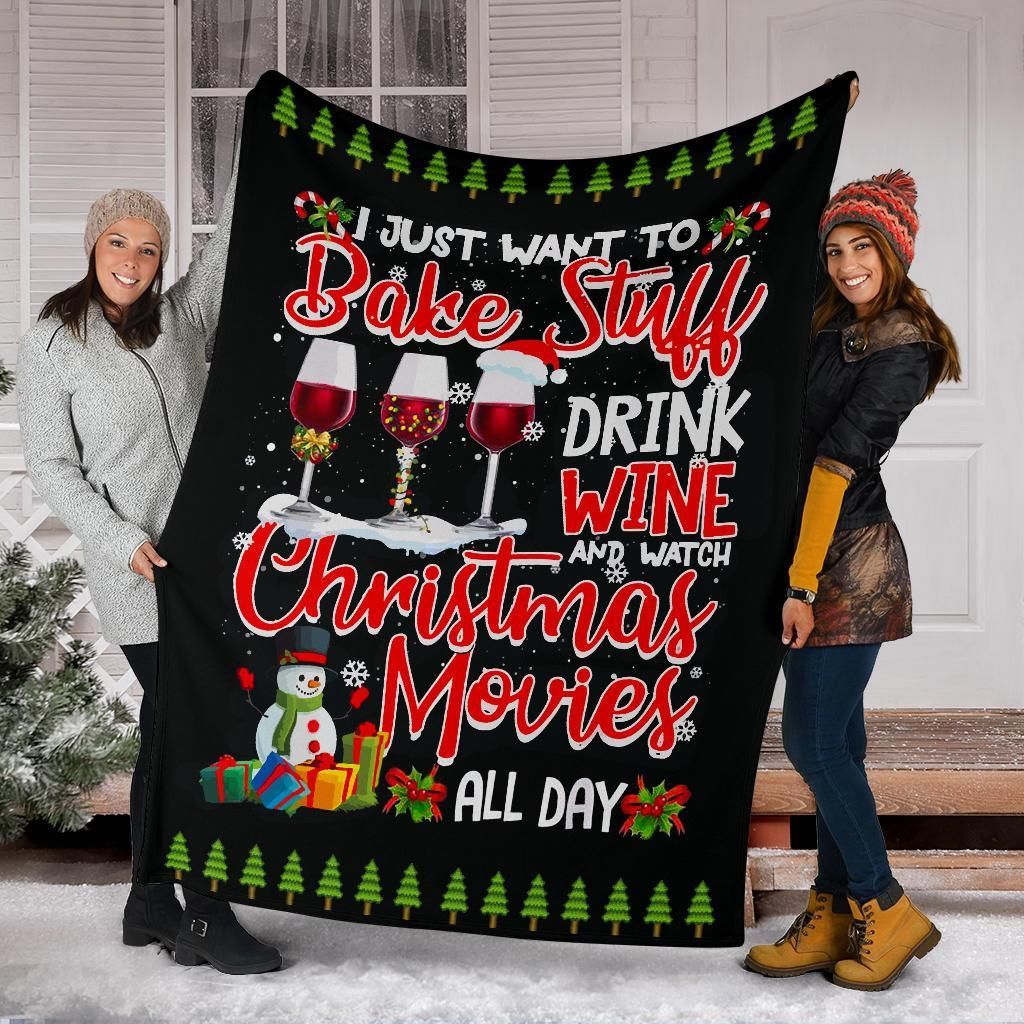 Christmas Drink Wine Sherpa Fleece Blanket