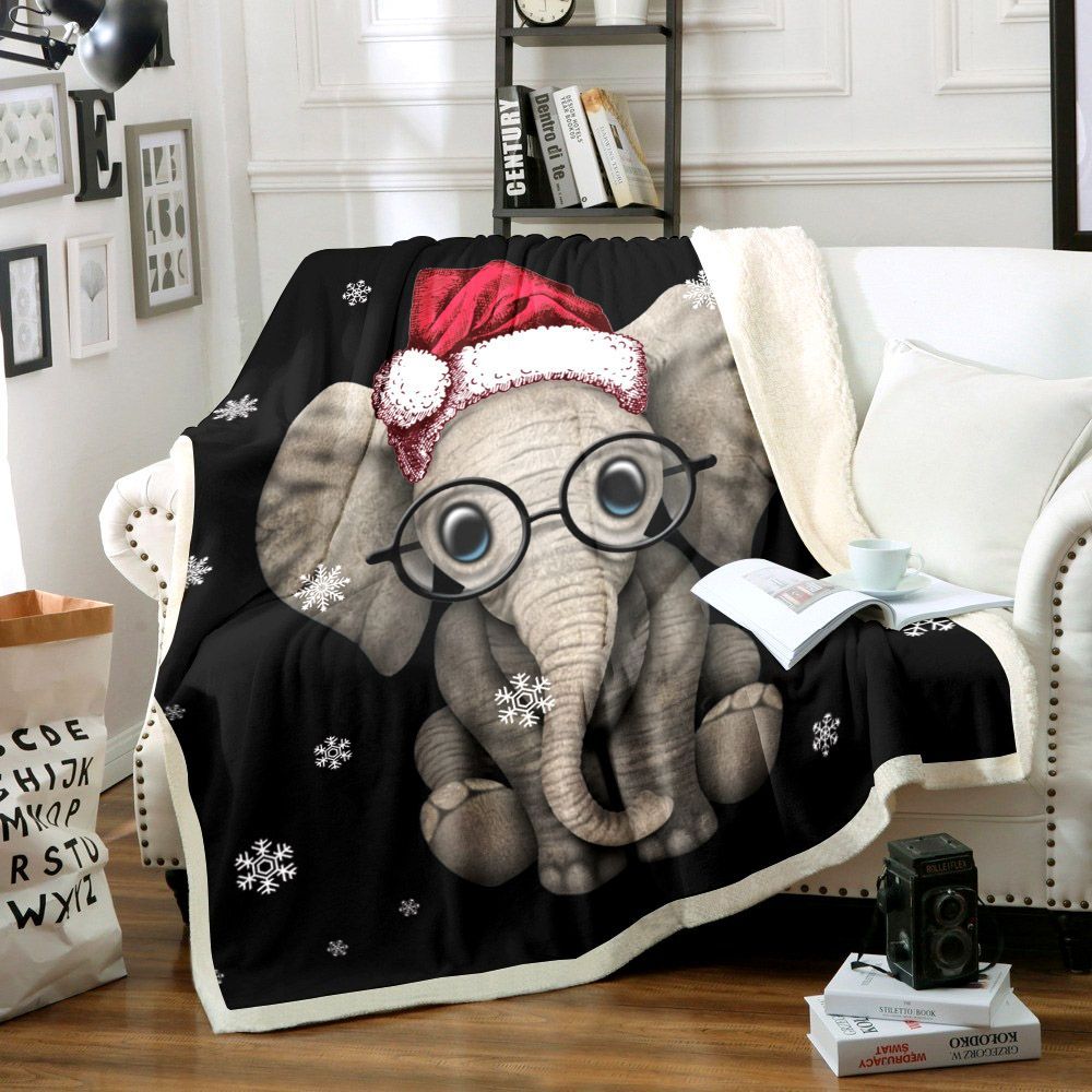 Christmas Elephant Sherpa Fleece Blanket