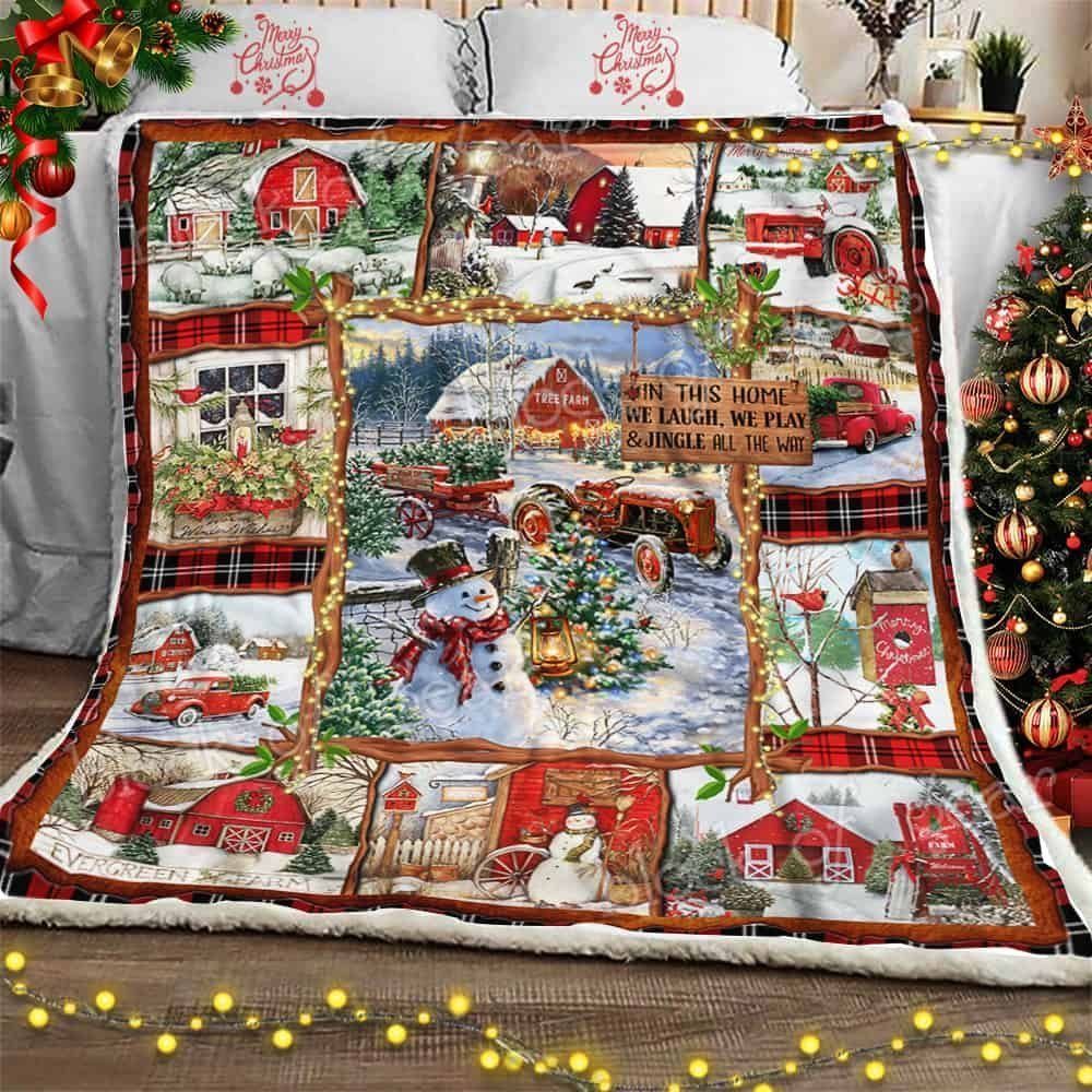 Christmas Farmhouse Sherpa Fleece Blanket