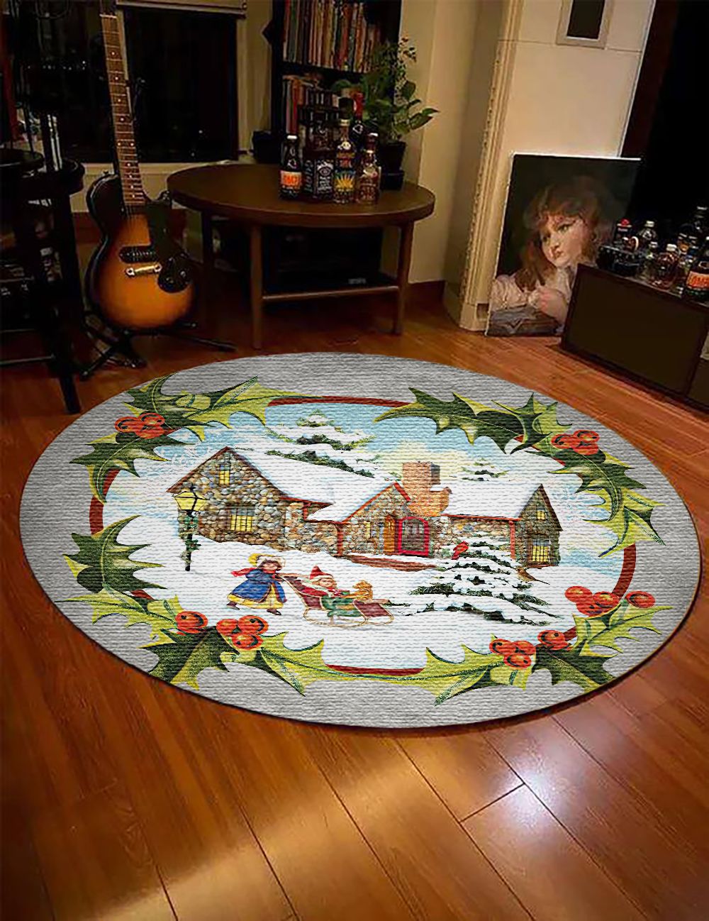 Christmas Farmhouse Round Carpet