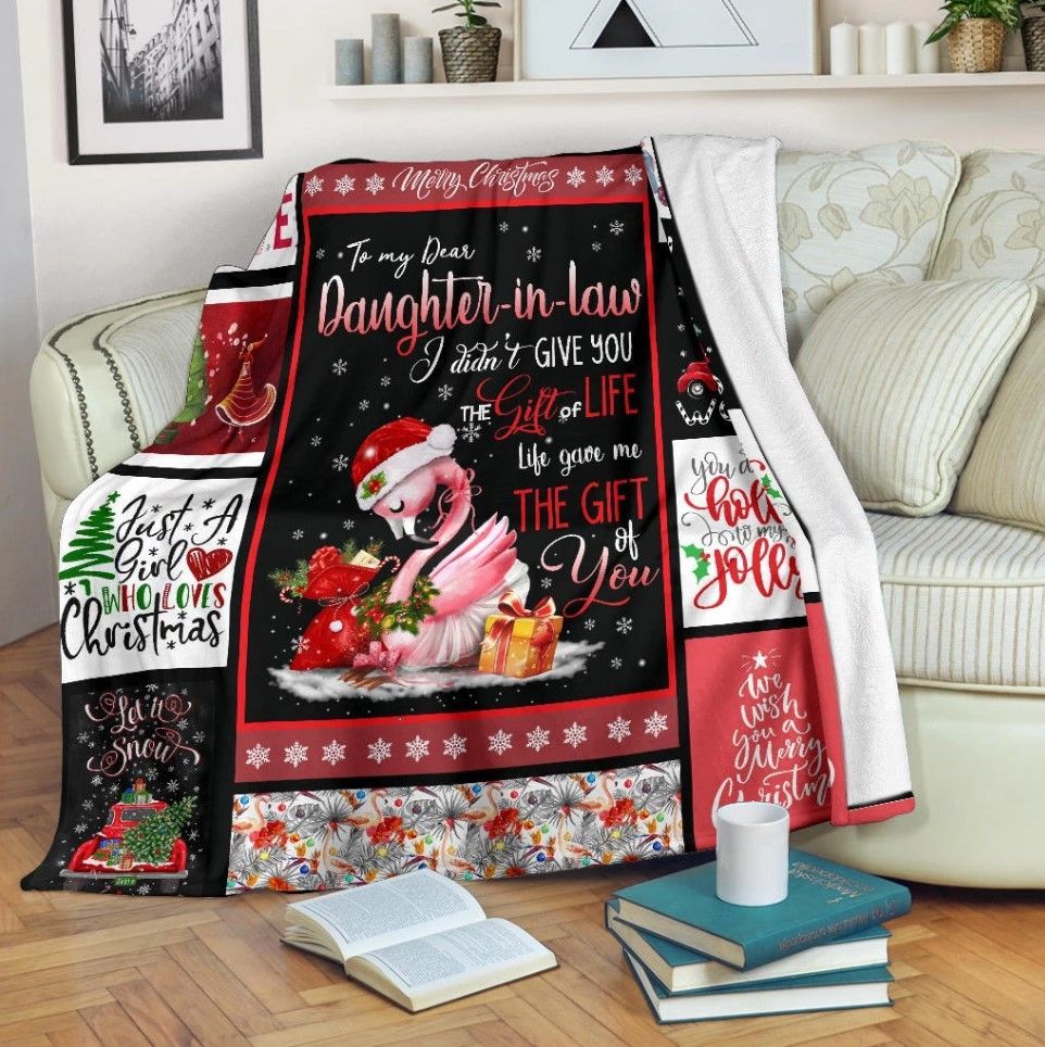 Christmas Flamingo To My Dear Daughter-In-Law Sherpa Fleece Blanket