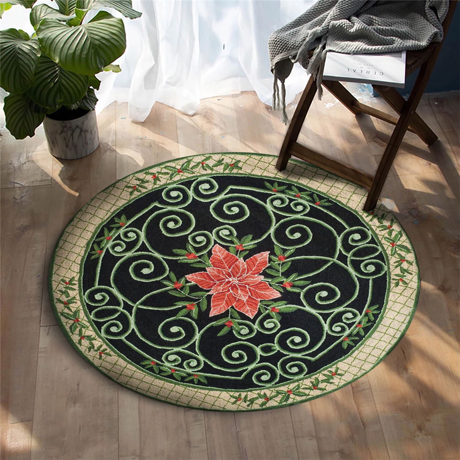 Christmas Flower Round Carpet