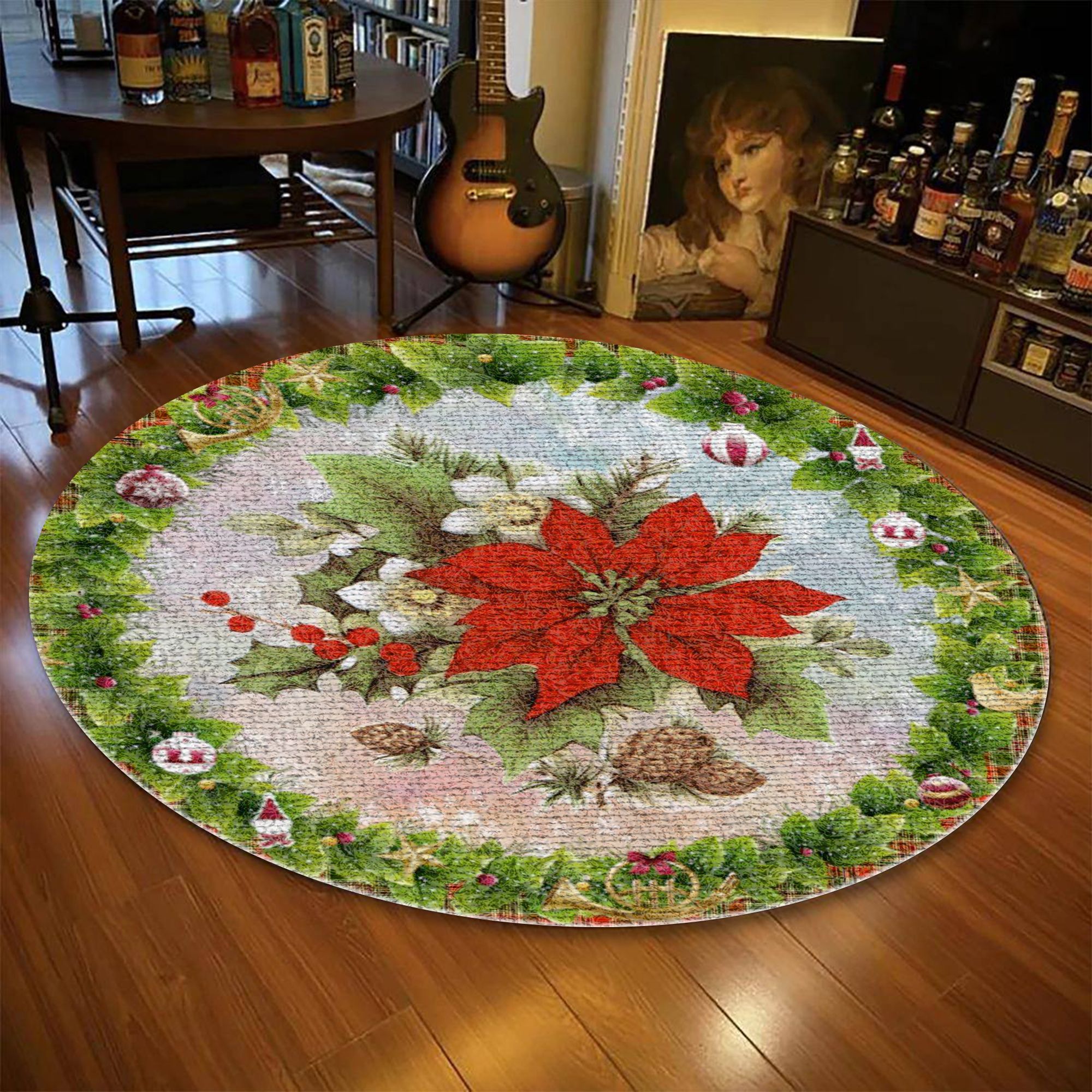 Christmas Flowers Round Carpet