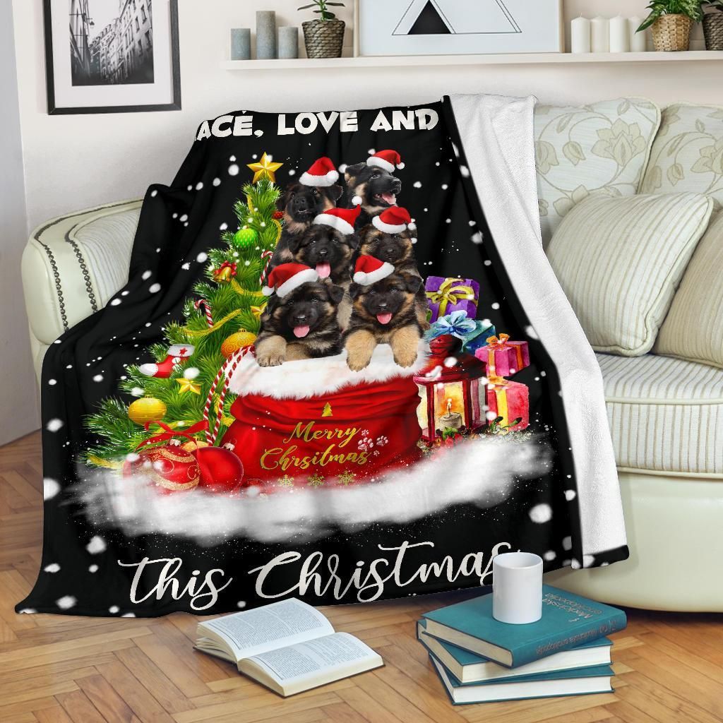 Christmas German Shepherd Sherpa Fleece Blanket