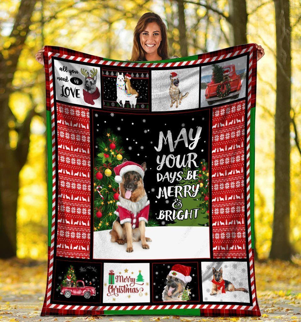Christmas German Shepherd Dog May Your Days Be Merry And Bright Fleece Blanket