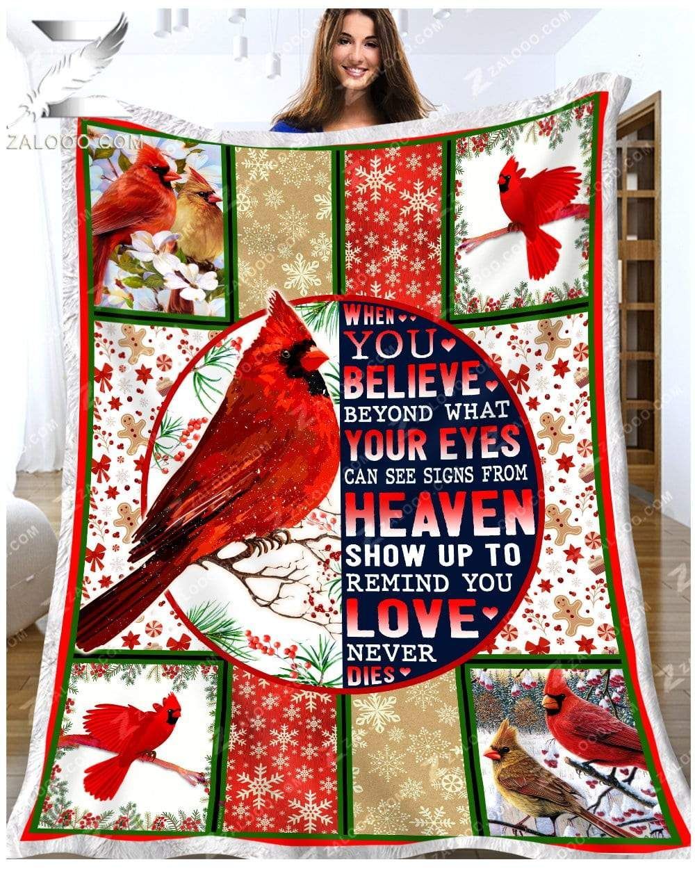 Christmas Gift Cardinal Love Never Dies Sherpa Fleece Blanket