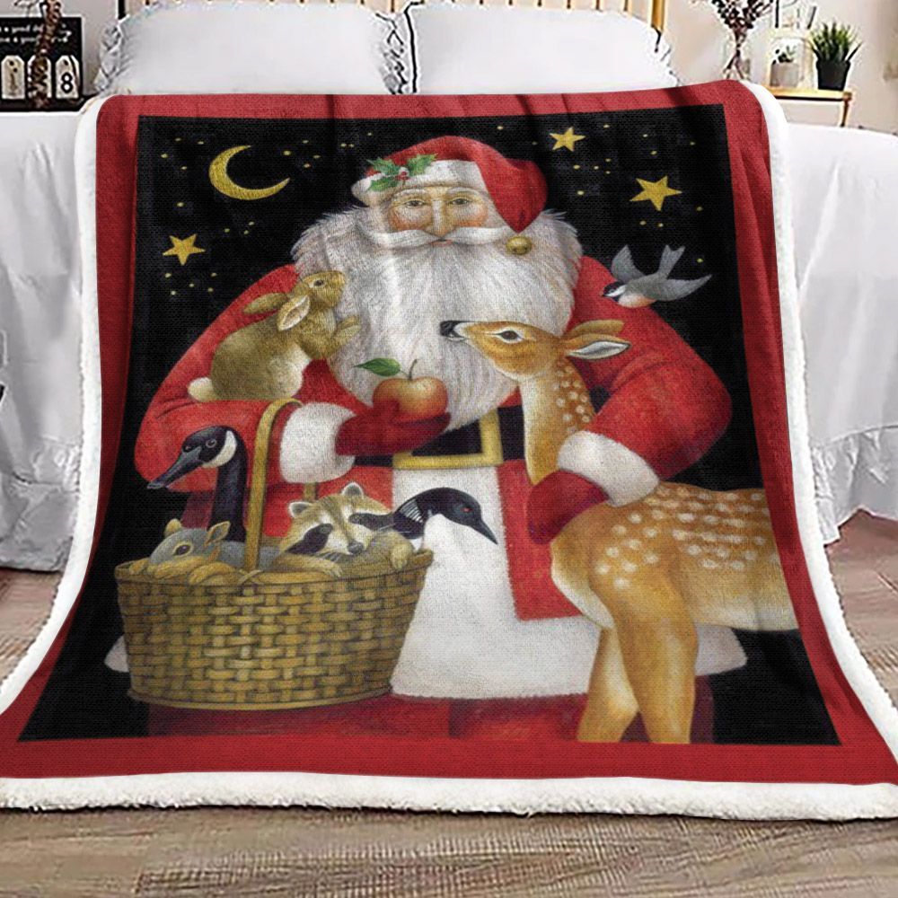 Christmas Gift Santa Deer Sherpa Fleece Blanket
