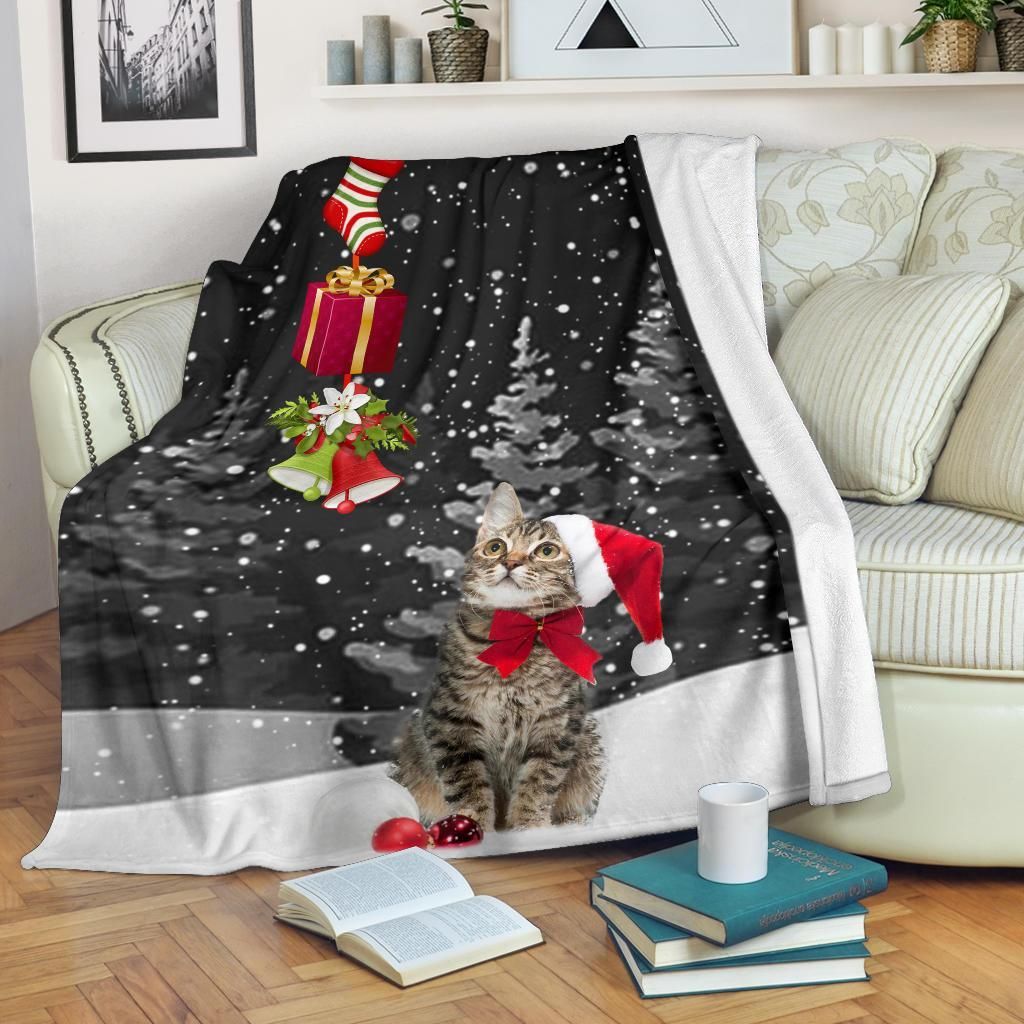 Christmas Gift Strip Cat Sherpa Fleece Blanket
