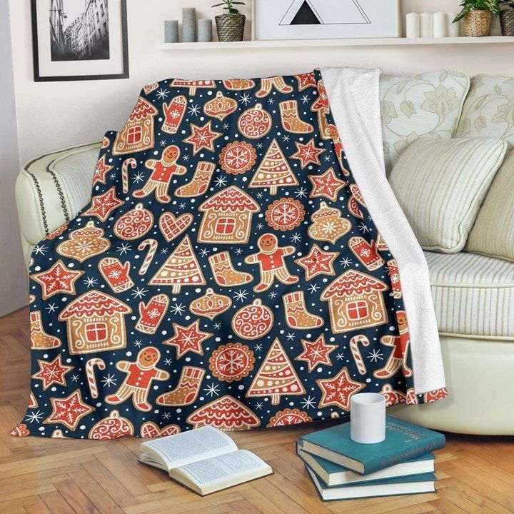 Christmas Gingerbread Cookie Pattern Fleece Blanket