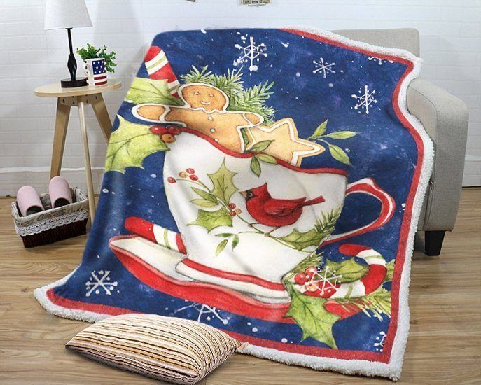 Christmas Gingerbread Tea Cup Sherpa Fleece Blanket