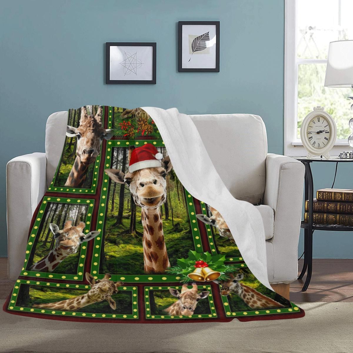 Christmas Giraffes Sherpa Fleece Blanket