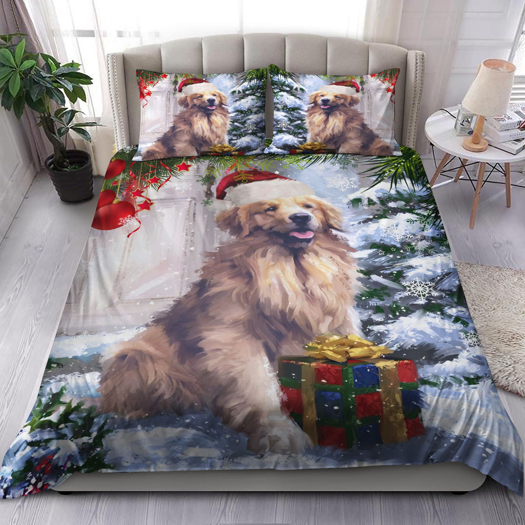 Christmas Golden Dog Bedding Set