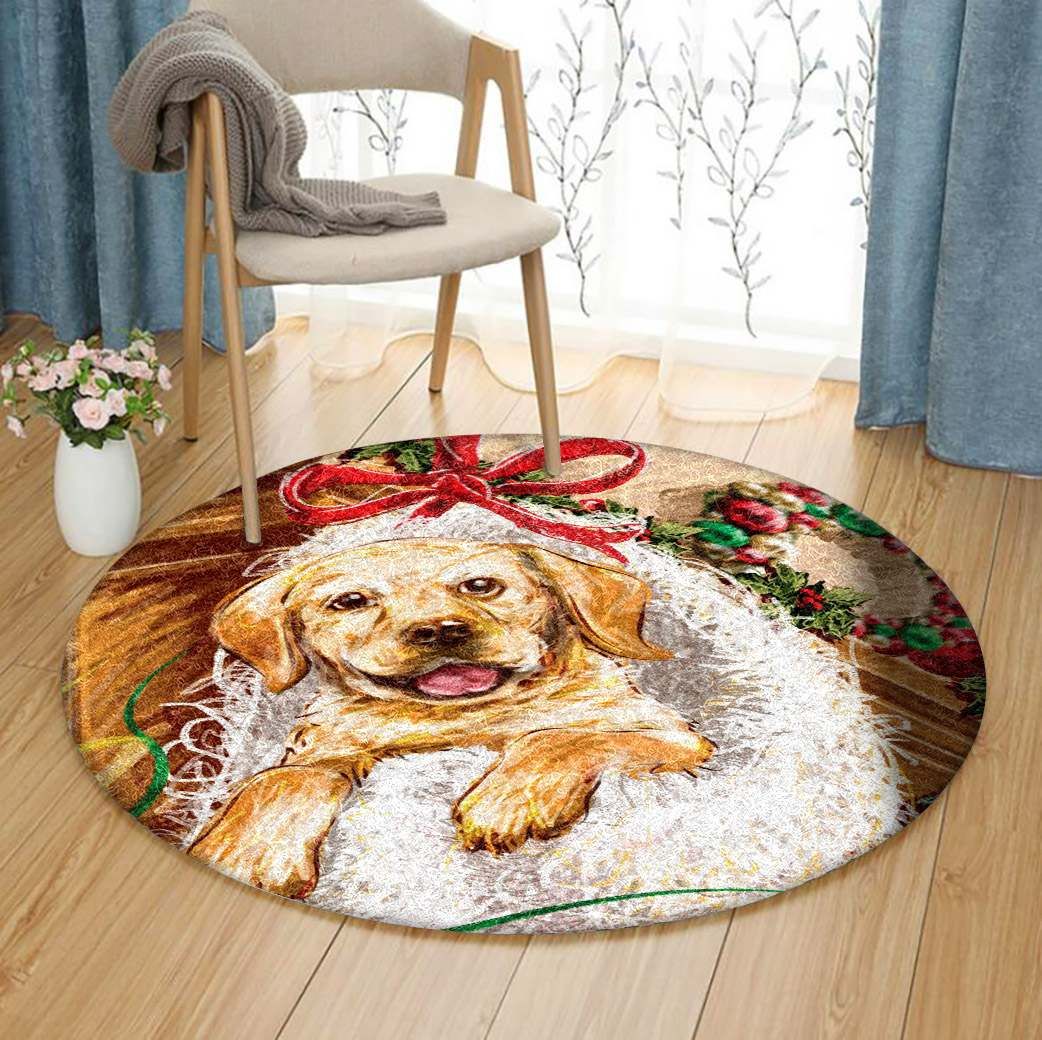 Christmas Golden Retriever Round Carpet